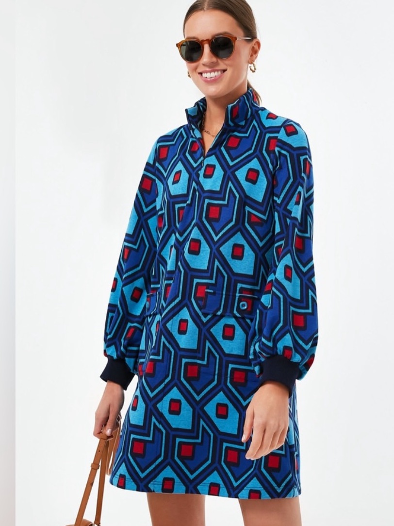 Tuckernuck Knit Tinsley Dress Blue Red Geometric Print Xl
